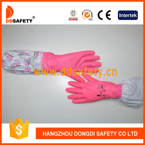 Pink home PVC full cashmere gloves-DPV930